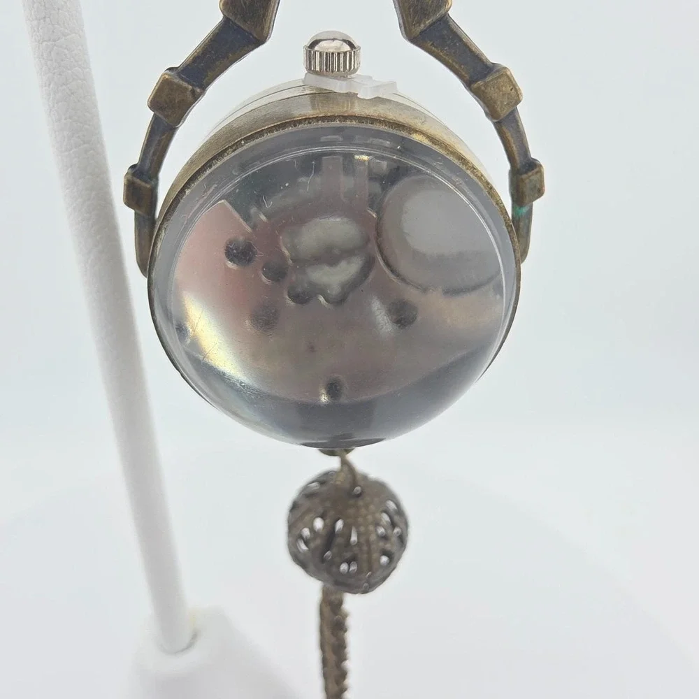 Vintage Pocket Watch Tassle Pendent Filligree Cage Sphere Bronze 4
